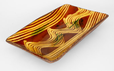 Exceptional Slip-Decorated Philadelphia Redware Loaf Dish, 18th century