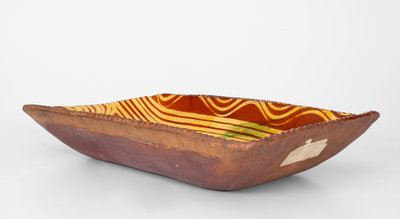 Exceptional Slip-Decorated Philadelphia Redware Loaf Dish, 18th century