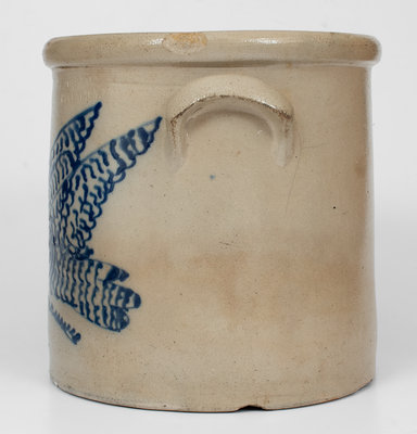 Exceptional C. W. BRAUN / BUFFALO, NY 4 Gal. Stoneware Crock w/ Elaborate Slip-Trailed Bird Decoration