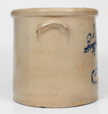 Exceptional C. W. BRAUN / BUFFALO, NY 4 Gal. Stoneware Crock w/ Elaborate Slip-Trailed Bird Decoration