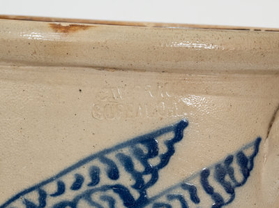 Exceptional C. W. BRAUN / BUFFALO, NY 4 Gal. Stoneware Crock w/ Elaborate Slip-Trailed Bird Decoration