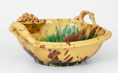 Multi-Glazed Shenandoah Valley Redware Washbowl, Strasburg, VA, circa 1890