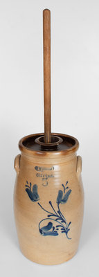 5 Gal. M. WOODRUFF / CORTLAND Stoneware Churn w/ Floral Decoration