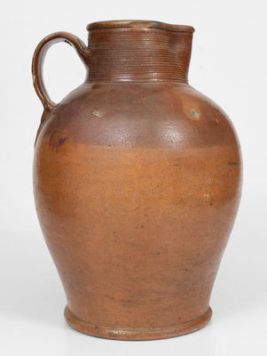 English Salt-Glazed Stoneware Pitcher with Iron-Oxide Dip