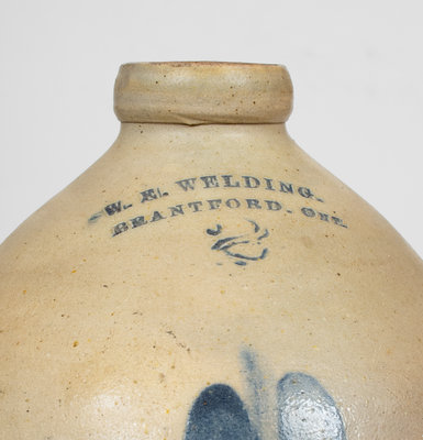 W.E. WELDING / BRANTFORD, ONT. Stoneware Jug w/ Floral Decoration