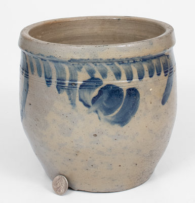 Southeastern Pennsylvania Stoneware Cream Jar w/ Hanging Floral Decoration