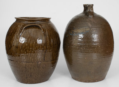 Lot of Two: North Carolina Alkaline-Glazed Stoneware Jar and Double-Handled Jug