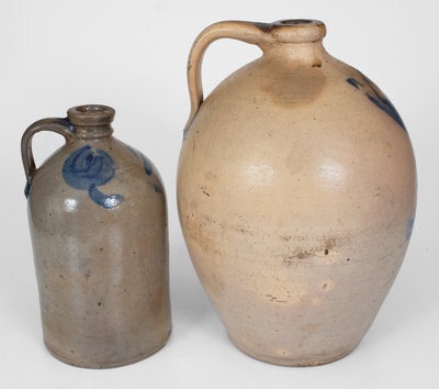 Lot of Two: Ohio Stoneware Jugs with Cobalt Floral Decoration