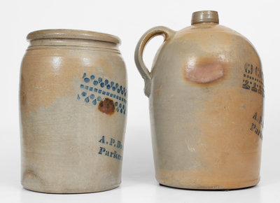 Lot of Two: A. P. DONAGHHO / PARKERSBURG, WV Stoneware Jug and Jar