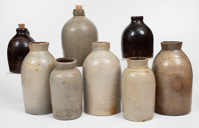 Lot of Eight: COWDEN & WILCOX (Harrisburg, PA) Stoneware Canning Jars and Jugs