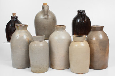 Lot of Eight: COWDEN & WILCOX (Harrisburg, PA) Stoneware Canning Jars and Jugs