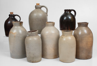 Lot of Eight: COWDEN & WILCOX (Harrisburg, PA) Stoneware Canning Jars and Jugs