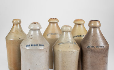 Lot of Six: Stoneware Bottles incl. HARRISBURG, PA and COWDEN & WILCOX Examples