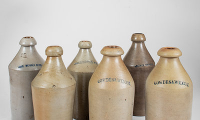 Lot of Six: Stoneware Bottles incl. HARRISBURG, PA and COWDEN & WILCOX Examples