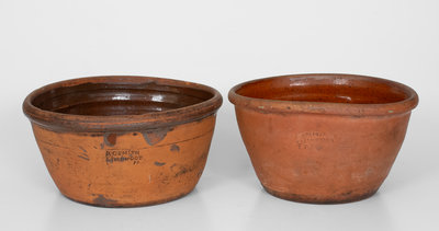 Lot of Two: Rare GREENWOOD, PA Redware Bowls Marked A. G. SMITH and K. PARKER