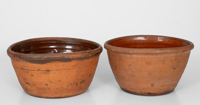 Lot of Two: Rare GREENWOOD, PA Redware Bowls Marked A. G. SMITH and K. PARKER