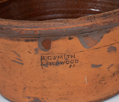 Lot of Two: Rare GREENWOOD, PA Redware Bowls Marked A. G. SMITH and K. PARKER