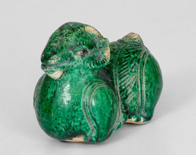 Copper-Glazed Redware Ram Figure, Unknown Origin, possibly Moravian, North Carolina