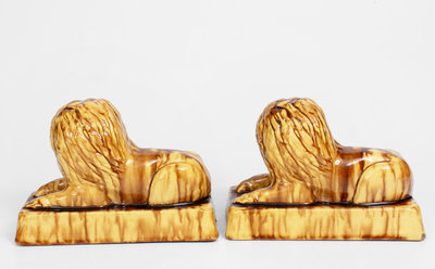 Pair of Yellowware Lion Figures, probably English, 19th century