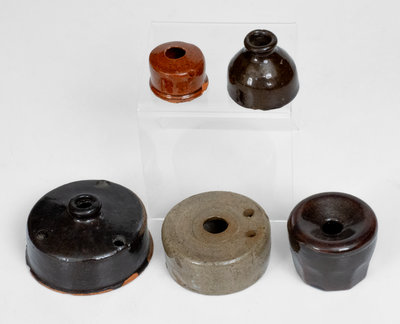 Lot of Five: Stoneware and Redware Inkwells