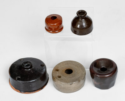 Lot of Five: Stoneware and Redware Inkwells