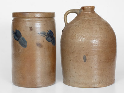 Lot of Two: Stoneware Jug and Jar with Cobalt Decoration