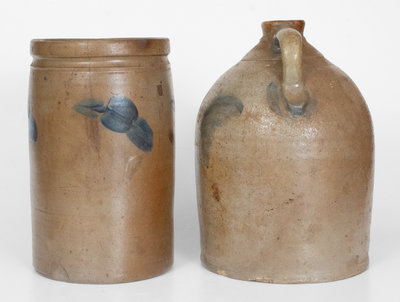 Lot of Two: Stoneware Jug and Jar with Cobalt Decoration