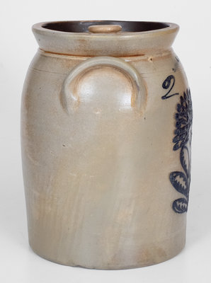 2 Gal. LYONS, New York Stoneware Jar with Slip-Trailed Floral Decoration