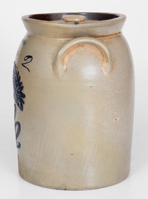 2 Gal. LYONS, New York Stoneware Jar with Slip-Trailed Floral Decoration