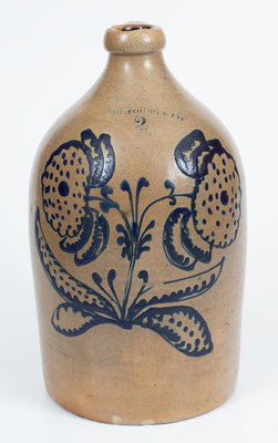 Exceptional JOHN YOUNG & CO. / HARRISBURG, PA Stoneware Jug w/ Slip-Trailed Floral Decoration