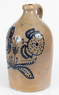 Exceptional JOHN YOUNG & CO. / HARRISBURG, PA Stoneware Jug w/ Slip-Trailed Floral Decoration