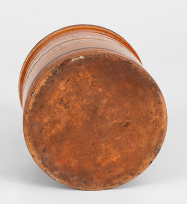 Rare and Fine Lidded Redware Tea Canister w/ Two-Color Slip Decoration, probably Pennsylvania