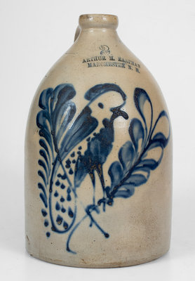 Fine Stoneware MANCHESTER, NH Advertising Jug w/ Parrot Decoration, att. F. B. Norton, Worcester, MA