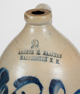 Fine Stoneware MANCHESTER, NH Advertising Jug w/ Parrot Decoration, att. F. B. Norton, Worcester, MA