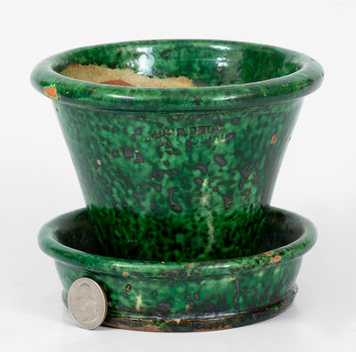 JOHN BELL / WAYNESBORO Redware Flowerpot w/ Vibrant Green Glaze