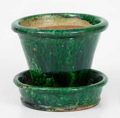 JOHN BELL / WAYNESBORO Redware Flowerpot w/ Vibrant Green Glaze