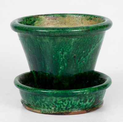 JOHN BELL / WAYNESBORO Redware Flowerpot w/ Vibrant Green Glaze