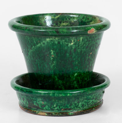 JOHN BELL / WAYNESBORO Redware Flowerpot w/ Vibrant Green Glaze