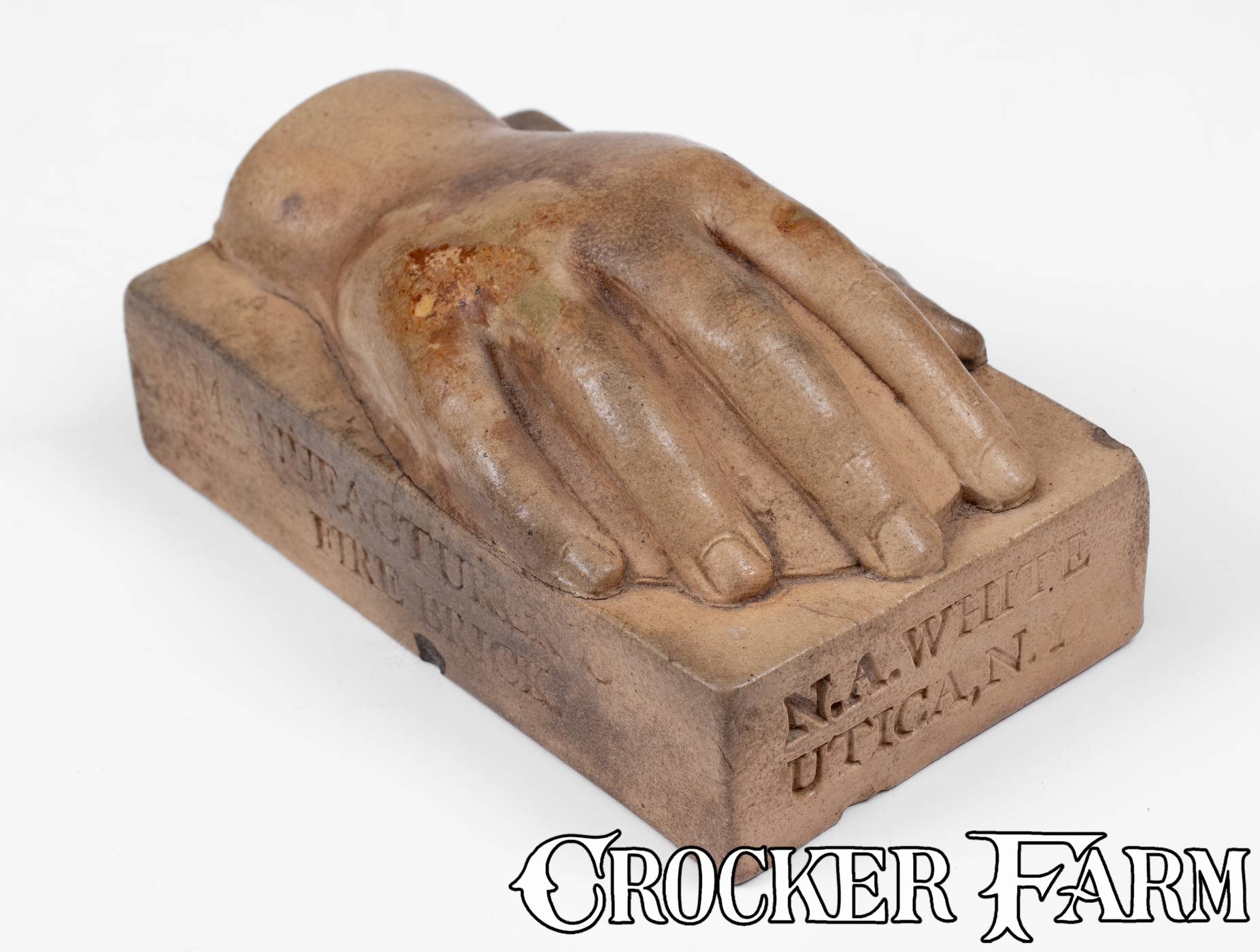 Hand Paperweight Very Rare N.A. WHITE / UTICA, NY Salt-Glazed Stoneware Hand Paperweight ...