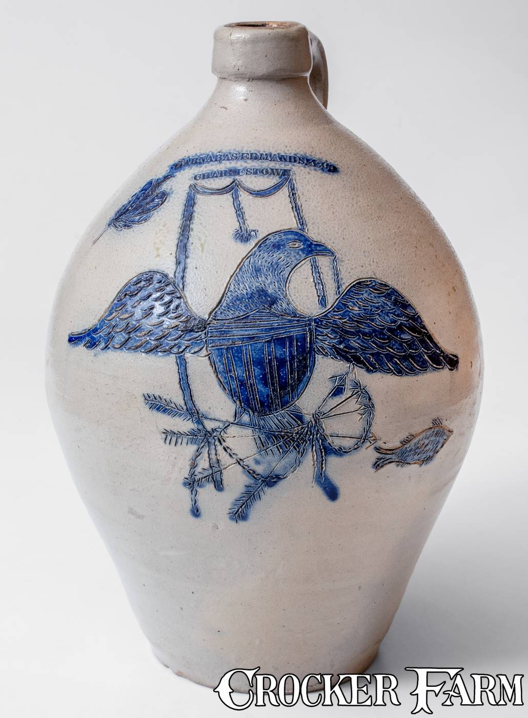 Barnabas Edmands & Co. (Charlestown) stoneware eagle jug