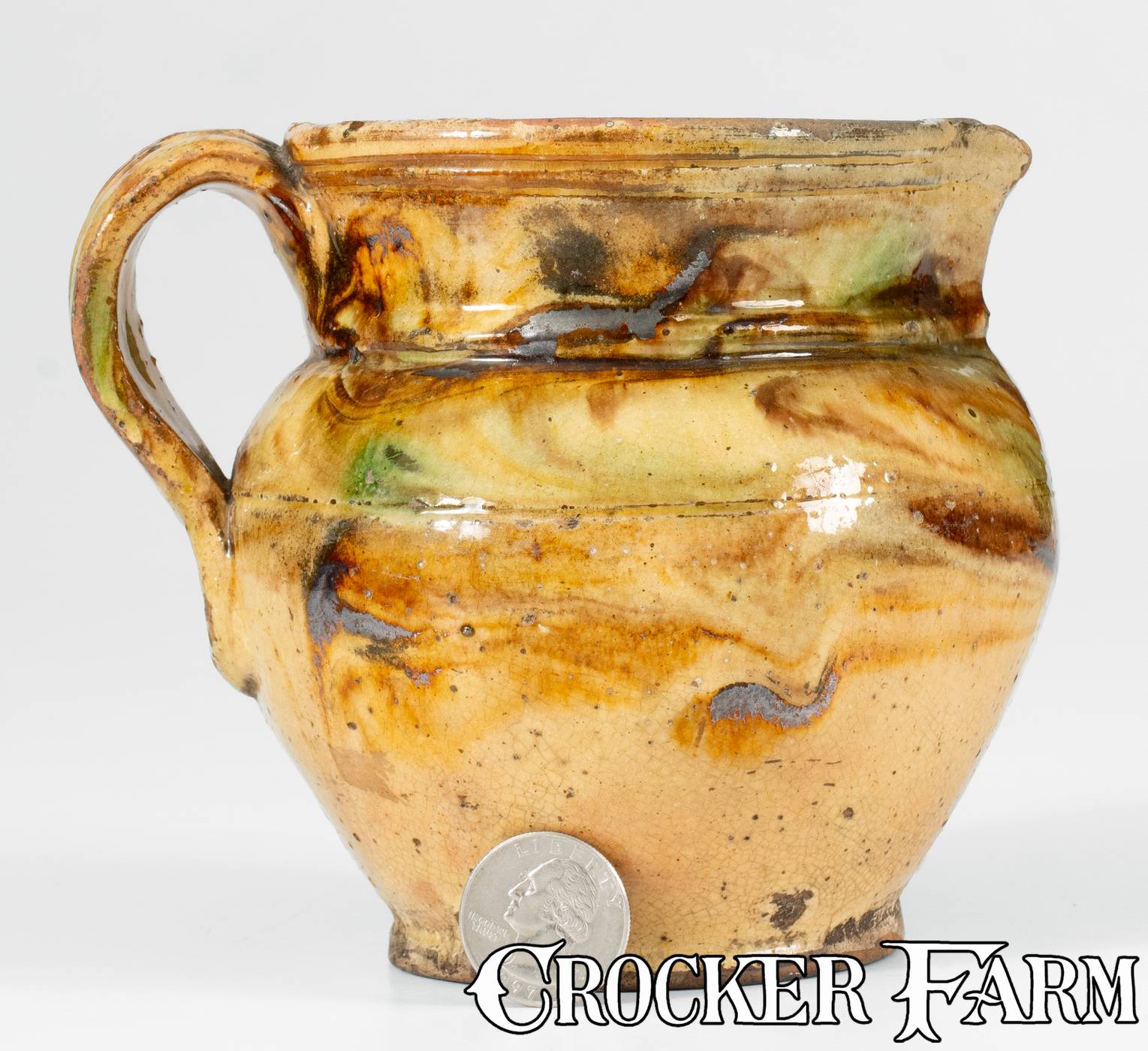 Fine Glazed American Redware Pitcher w/ Marbled Slip, 19th century ...