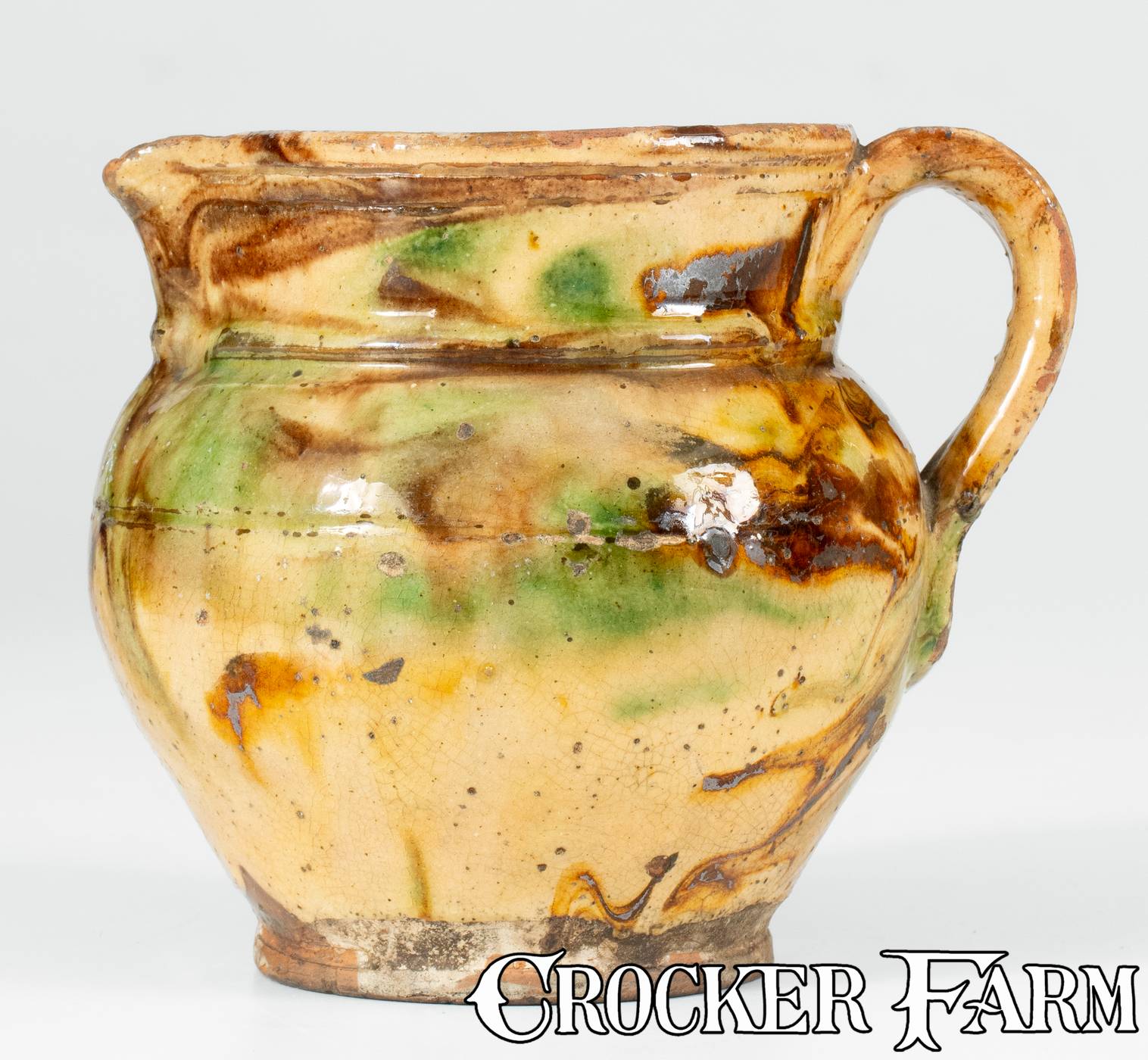Fine Glazed American Redware Pitcher w/ Marbled Slip, 19th century ...