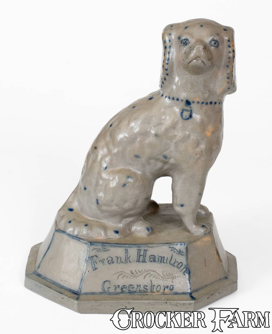 Greensboro, PA stoneware spaniel by James H. Atchison for Frank Hamilton