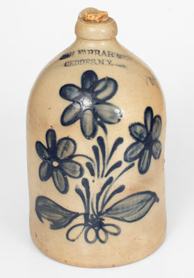W.H. FARRAR / GEDDES, NY Stoneware One-Gallon Jug w/ Elaborate Floral Design