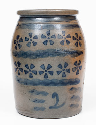 Scarce Western PA Stoneware Jar w/ Elaborate Pinwheel Decoration, probably Stephen H. Ward, West Brownsville