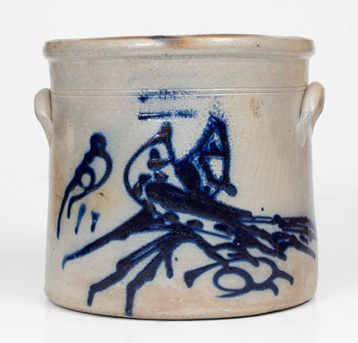 S. HART / FULTON, New York Three-Gallon Stoneware Double Bird Crock