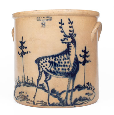 J. & E. NORTON / BENNINGTON, VT Stoneware Crock w/ Large Standing Deer Decoration