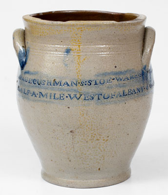 Very Rare PAUL CUSHMAN Stoneware Jar w/ ALBANY GOAL 1809 Coggled Inscription