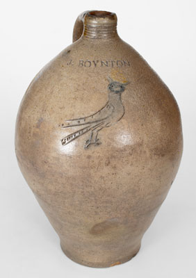 Very Rare J. BOYNTON, Albany, NY Stoneware Jug w/ Incised Owl Decoration, 1816-1818