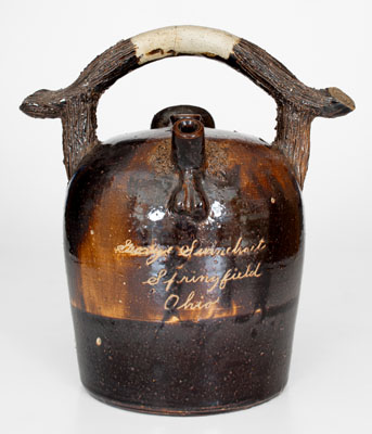 Extremely Rare Stoneware Harvest Jug w/ Anatomical Spout and Springfield, Ohio Inscription